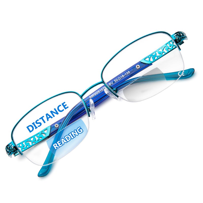 DEHOTRE Bifocal Reading Glasses for Women Clear Zero Top Half Metal Rim Blue Light Blocking Computer Readers Soft Nose Pad Blue 150